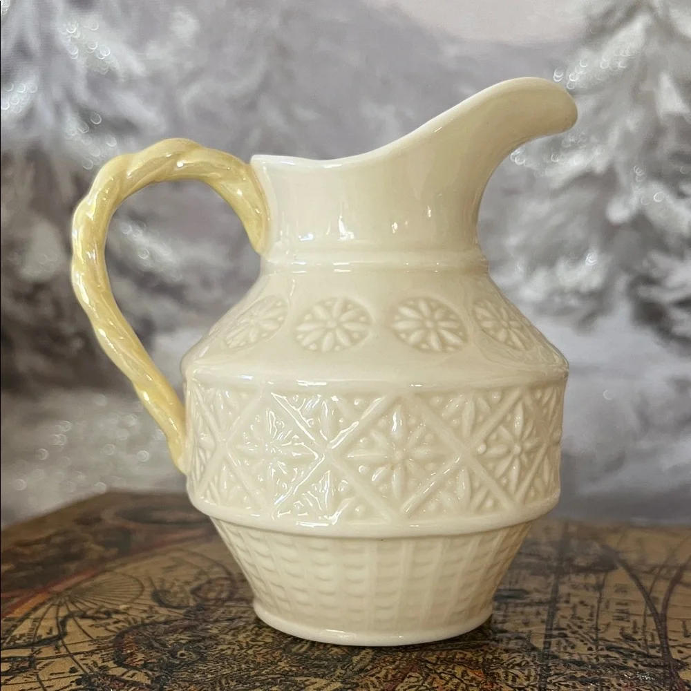 Vintage Belleek Ireland Creamer & Sugar Set | Embossed Basketweave Creamware